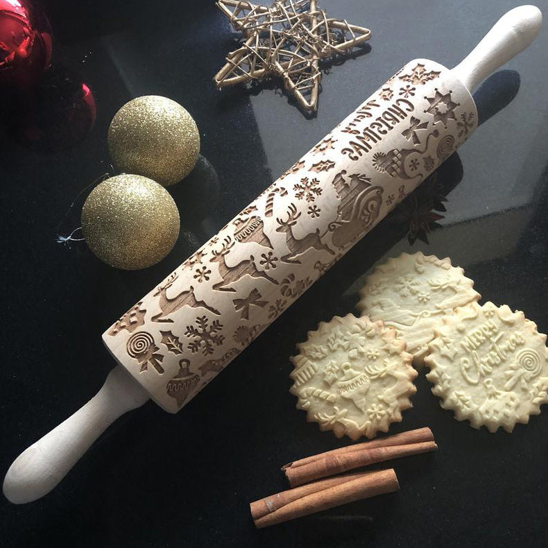 Embossed Rolling Pin Santa Claus Maison Cookware + Bakeware