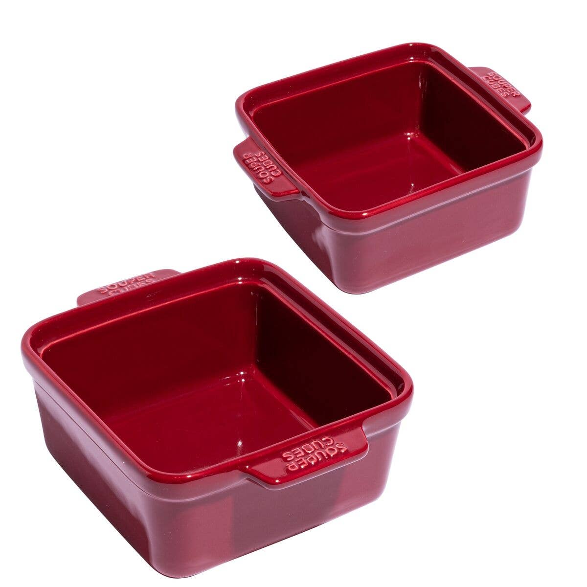 Souper Cube Ceramic Baking Dish 5" Square with Silicone Covers 2pk Cranberry