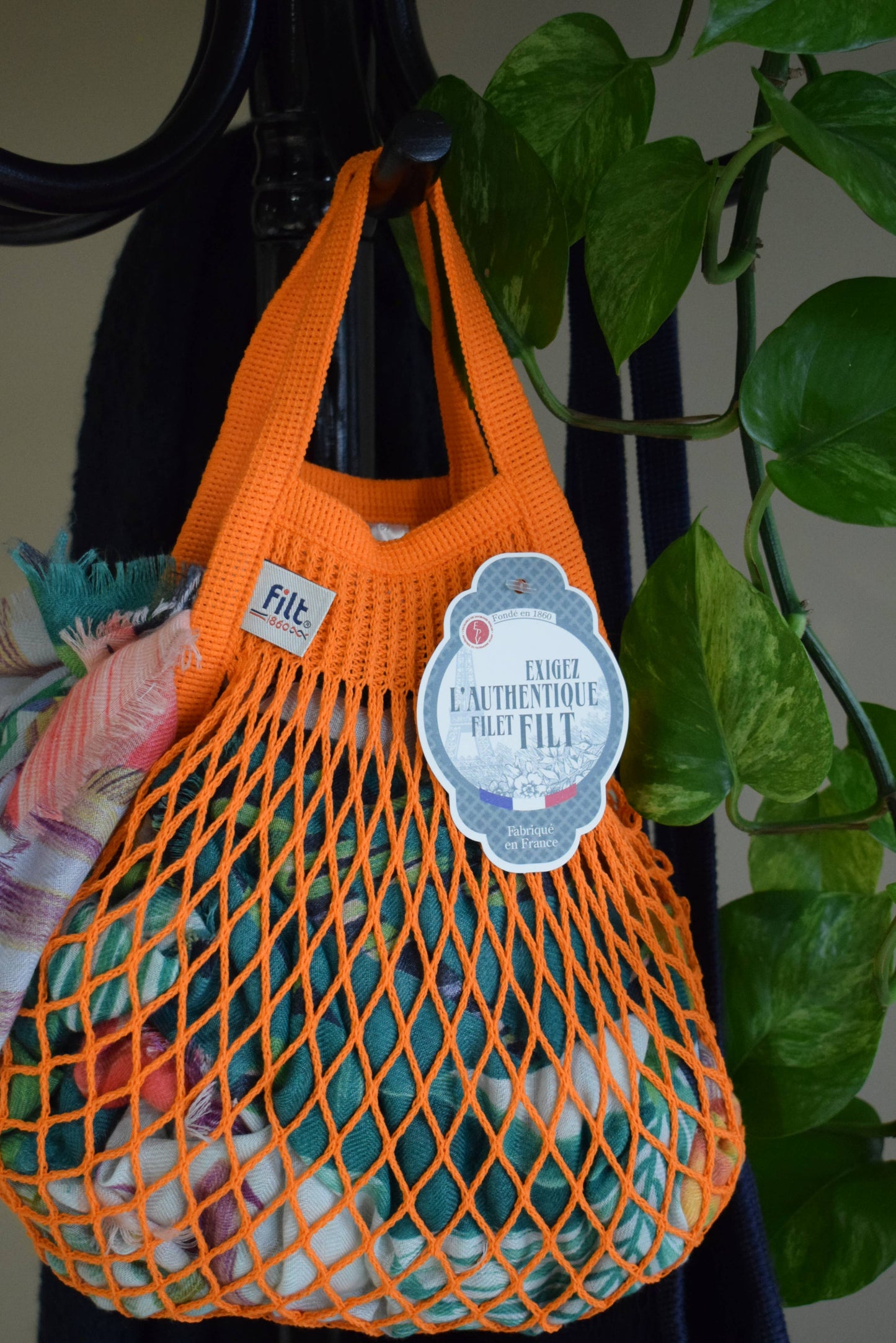 Net Shopping Bag Orange Azteque size mini