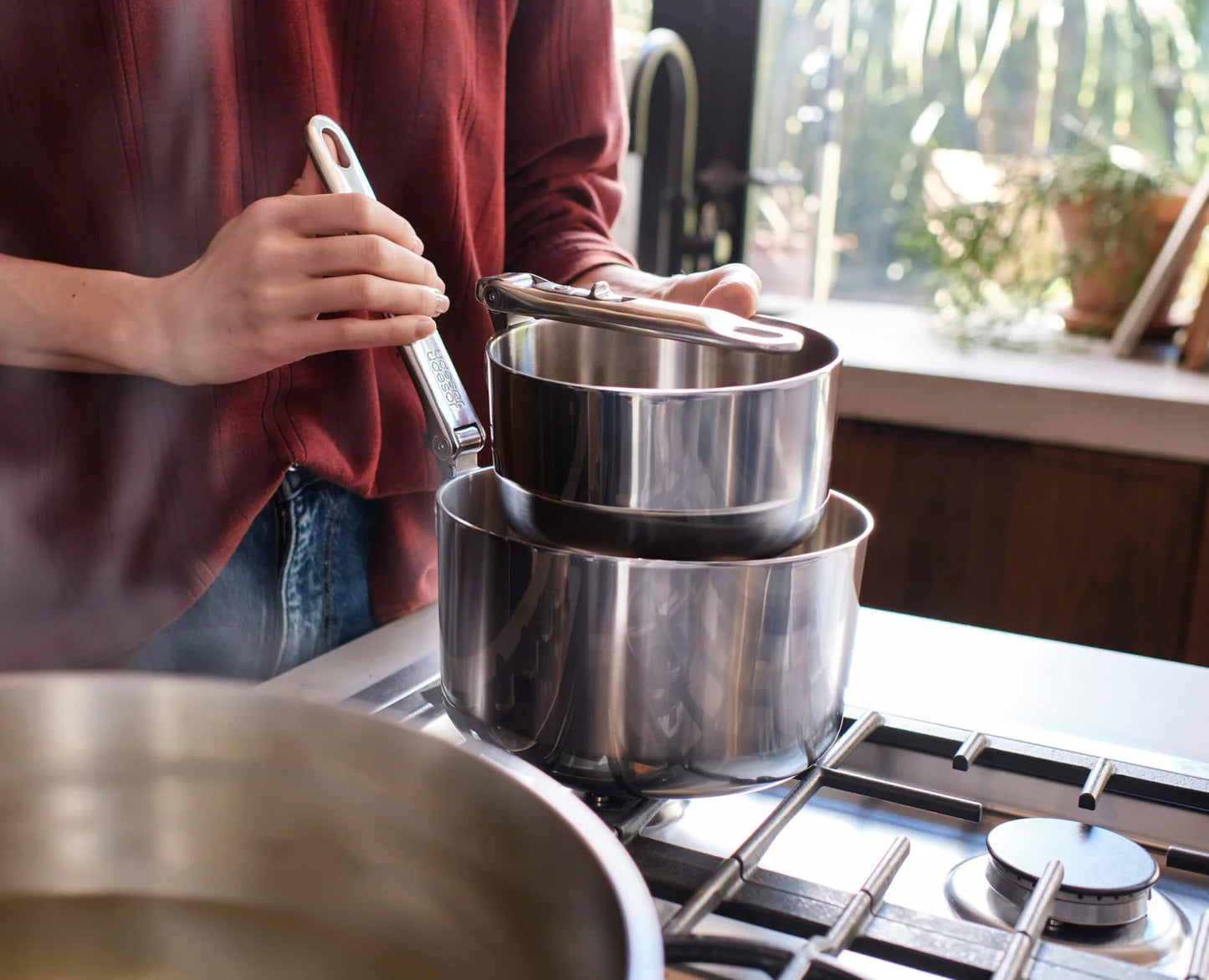 SpaceSteel™ Set of 3 Sauce Pans with Lids - Joseph Joseph