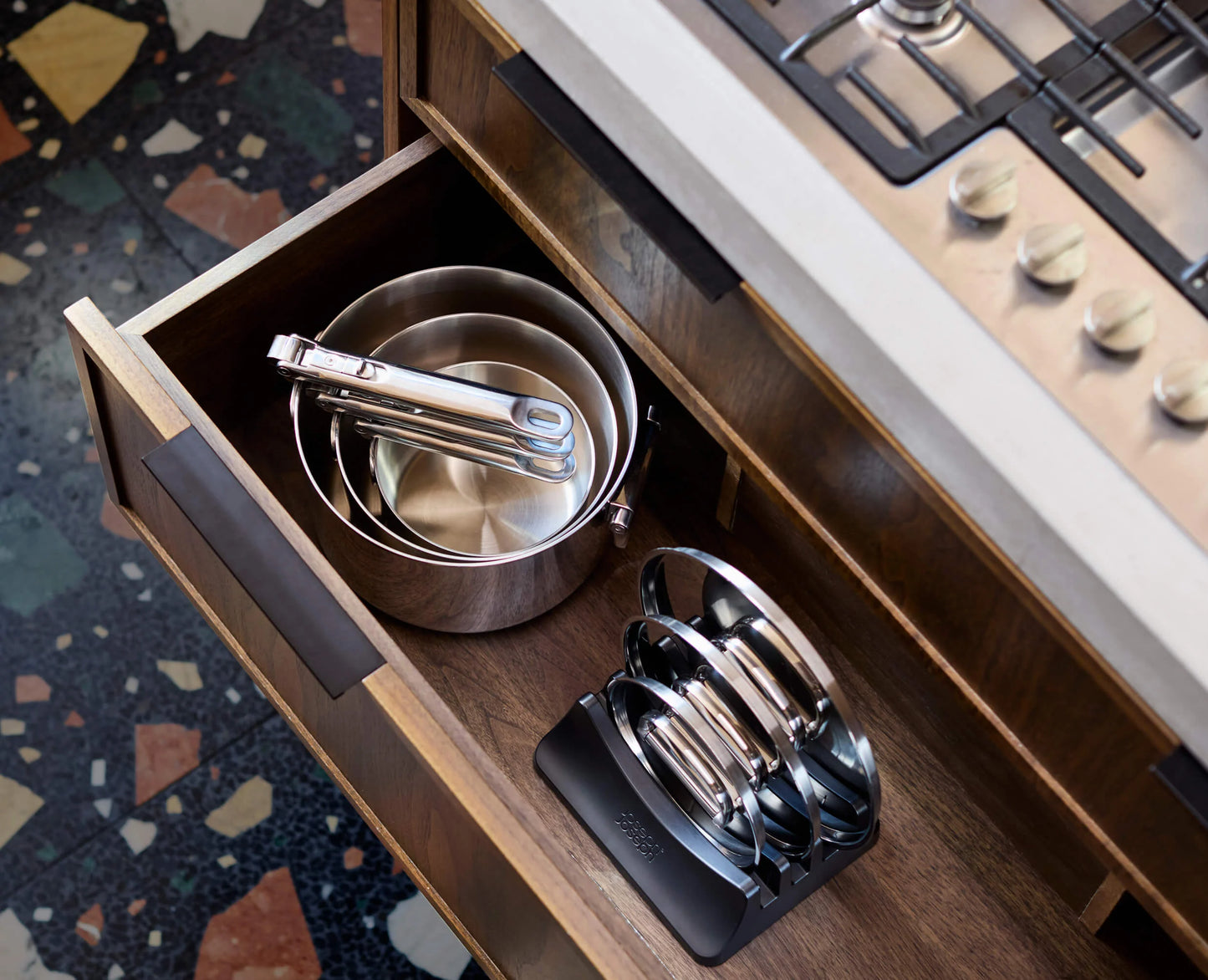 SpaceSteel™ Set of 3 Sauce Pans with Lids - Joseph Joseph