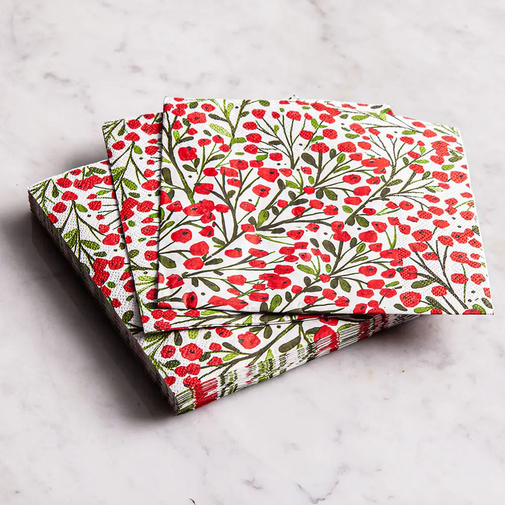 Winter Red Berry Paper Lunch Napkins 20/pk