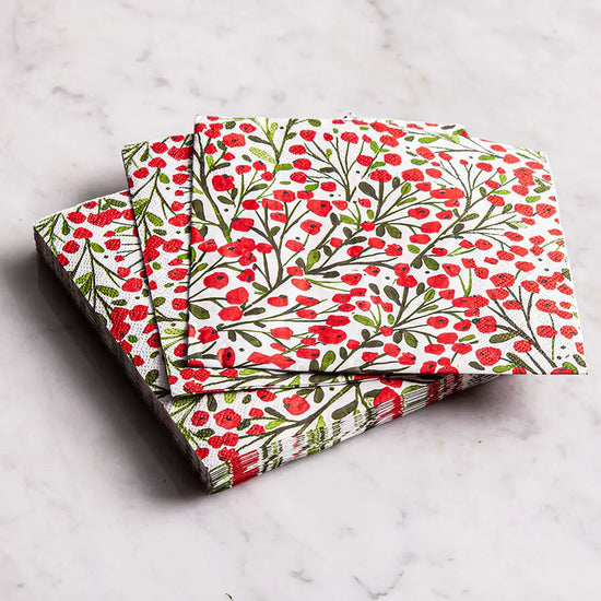 Winter Red Berry Paper Lunch Napkins 20/pk