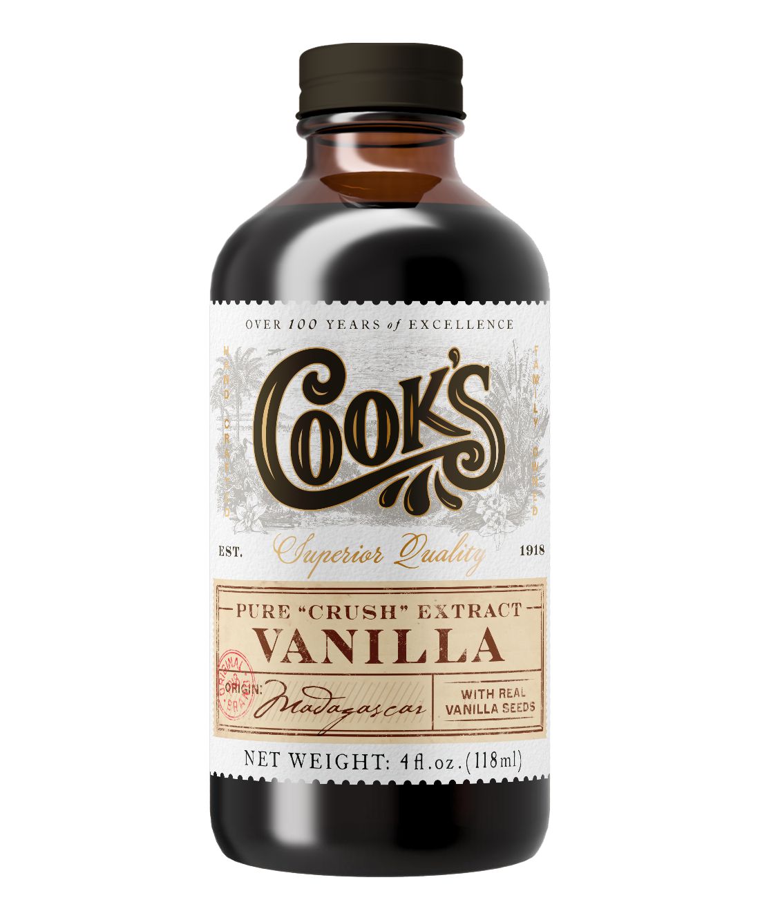 Crush Pure Vanilla Extract with Vanilla Bean Seeds: 4 Ounces