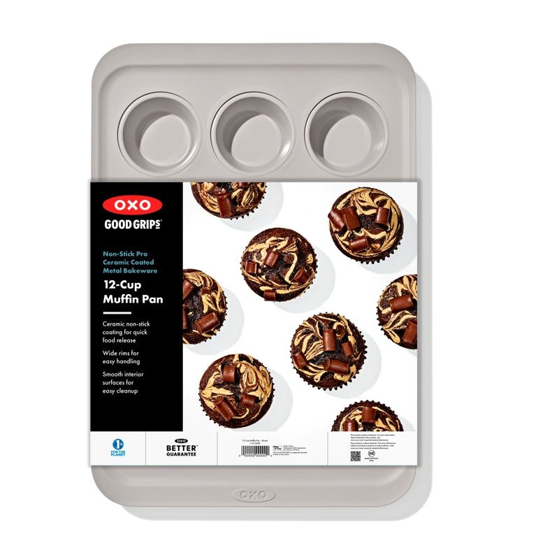 OXO Non-Stick Pro Ceramic Coated Metal Bakeware 12 Cup Muffin Pan – Storm Blue