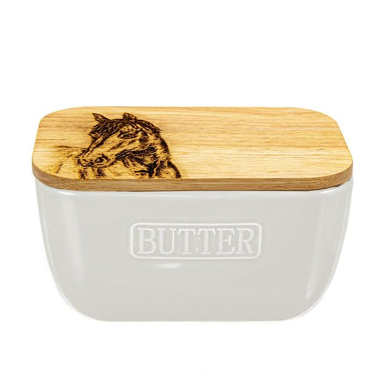 Butter Dish - Horse Portrait White