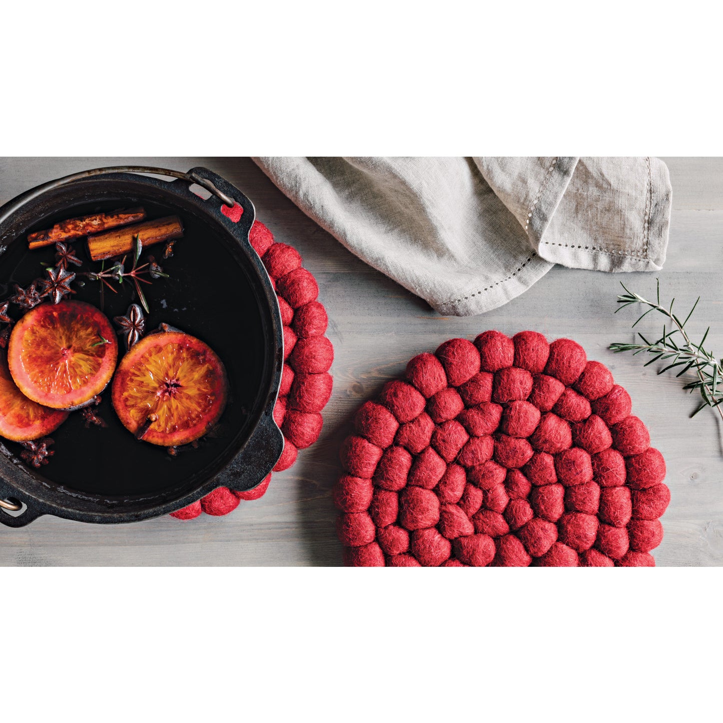 Trivet - Chili Red Wool Felt Ball