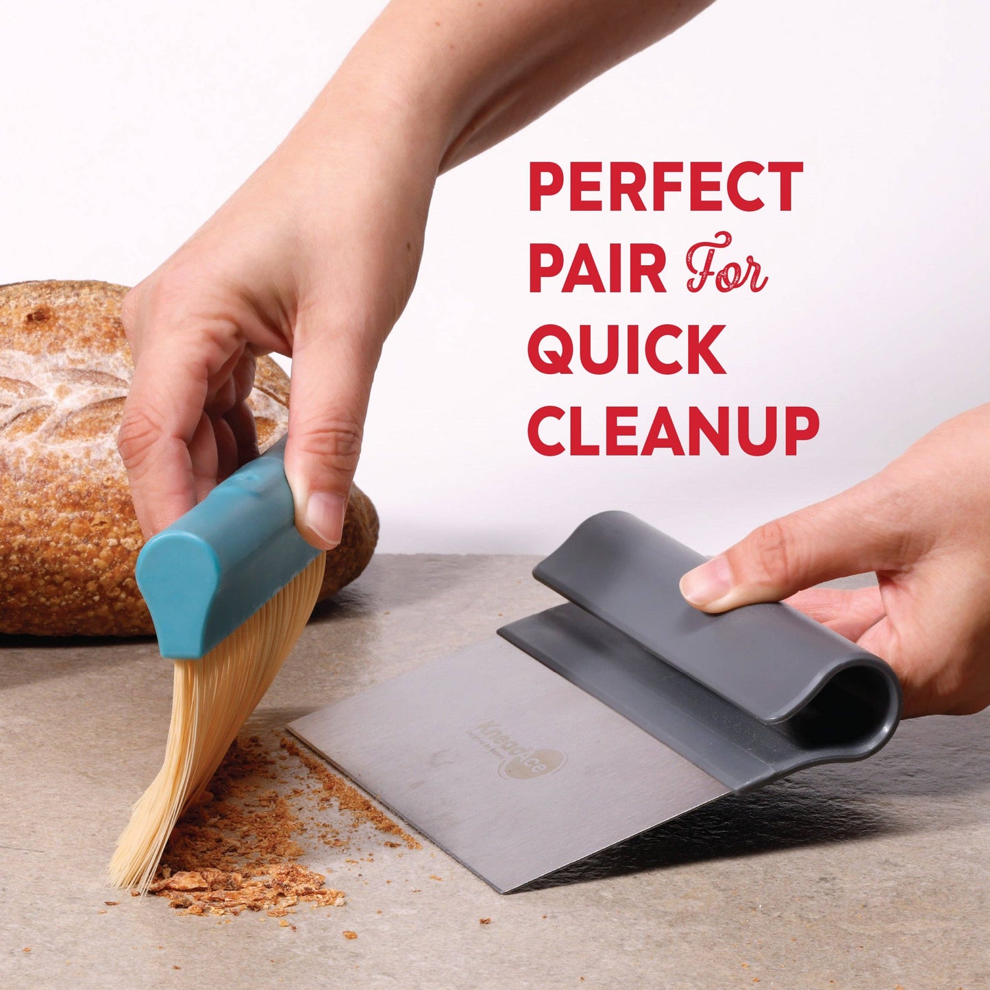 KneadAce Bench Scraper and Baker's Brush White / Red