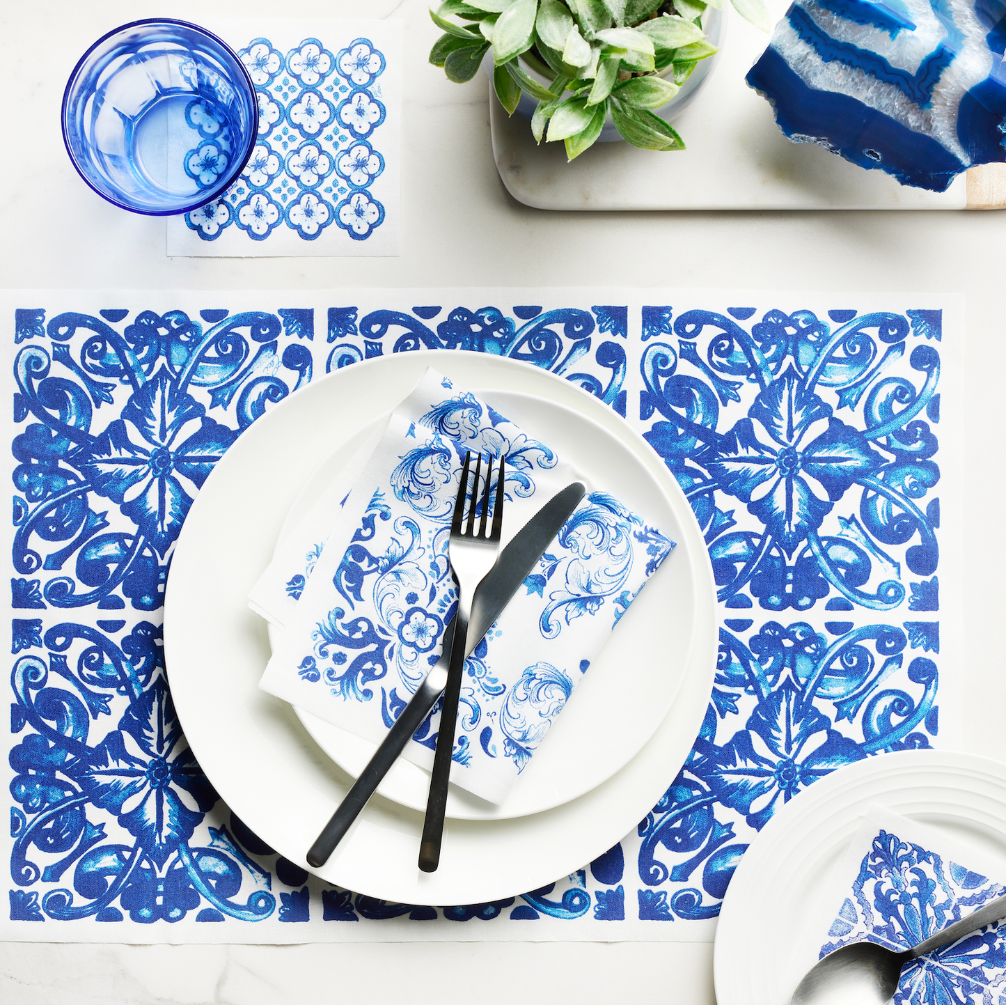 CECI X MY DRAP Mediterranean Tile Cotton Cocktail Napkins