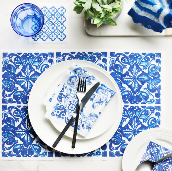 CECI X MY DRAP Mediterranean Tile Cotton Cocktail Napkins