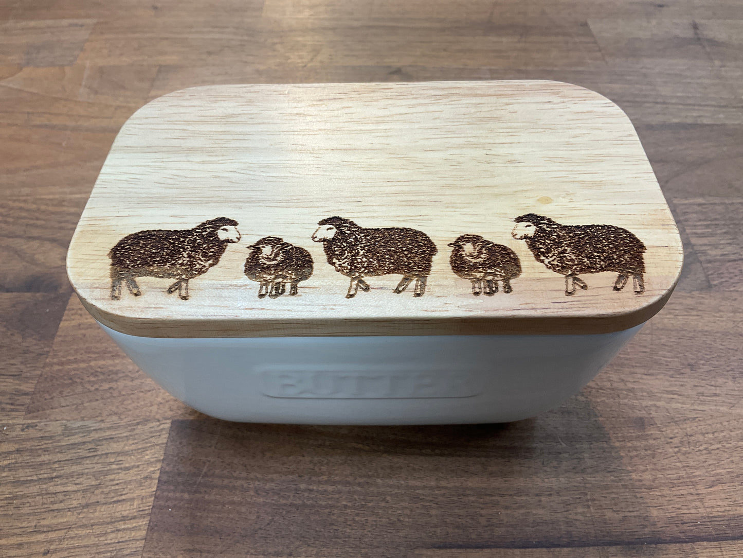 Butter Dish - Sheep White