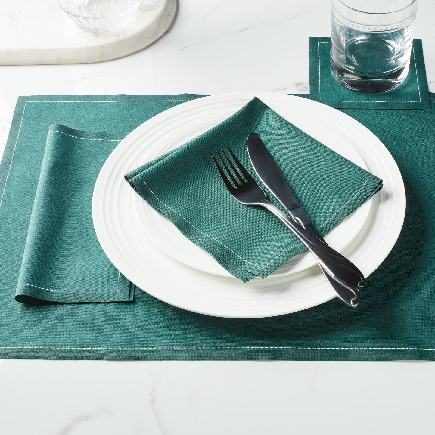 English Green Cotton Dinner Napkins 12 Units