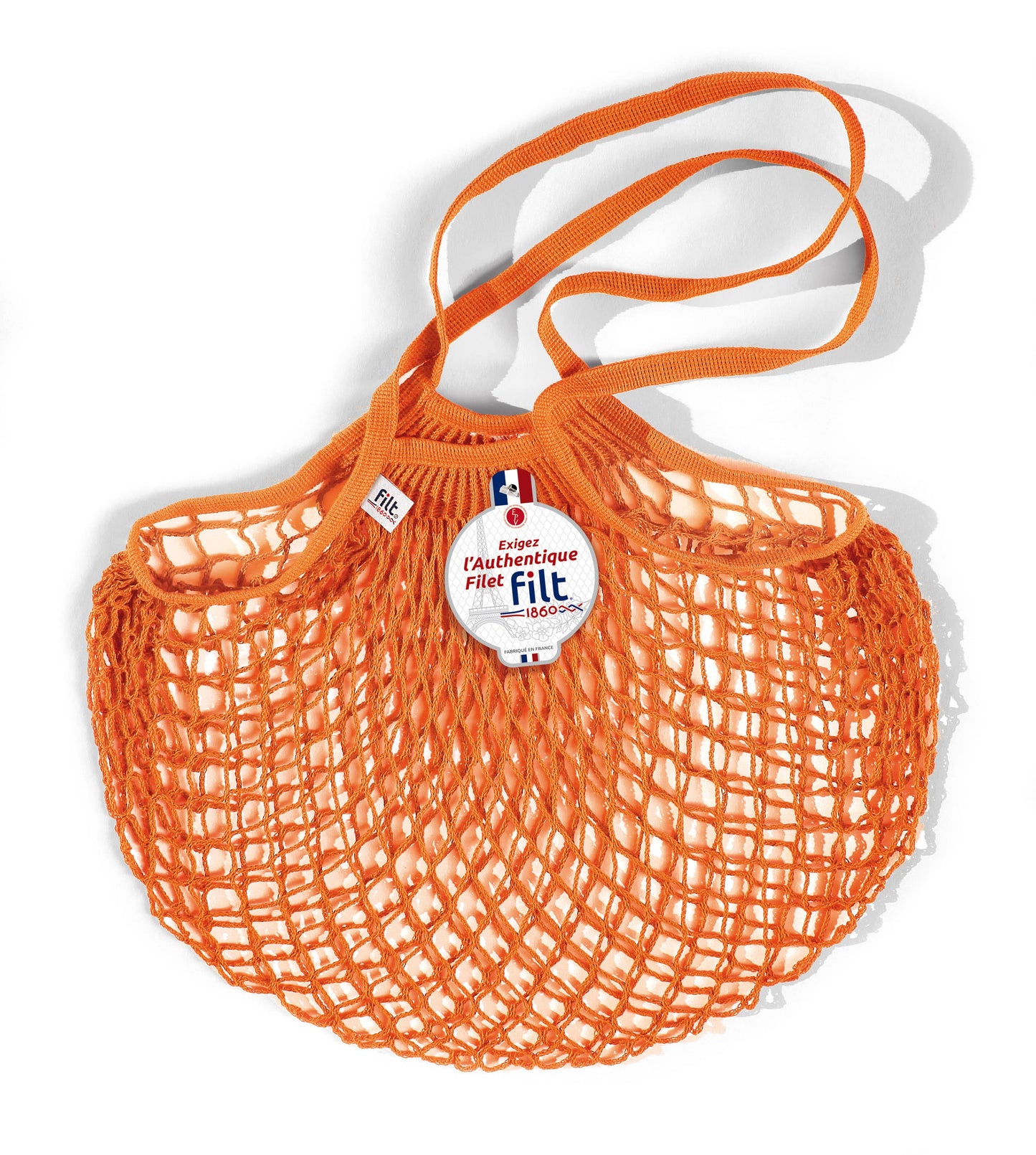 Net Shopping Bag Orange Aztéque long handles