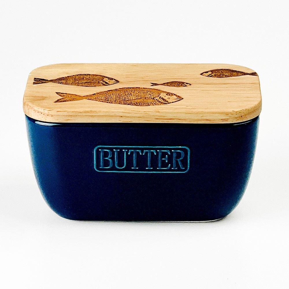 Butter Dish - Fish Repeat Blue
