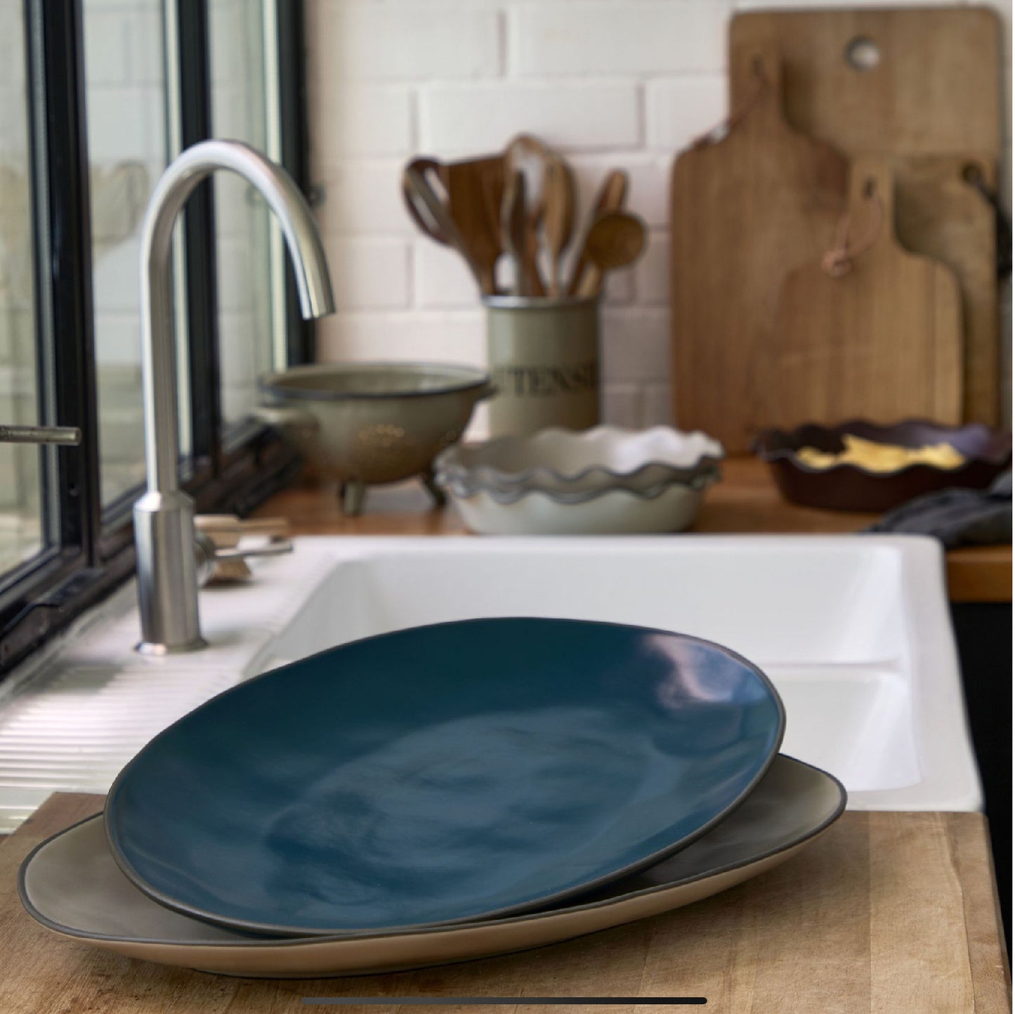 Costa Nova Stacked Organic Oval Platter — Deep Sea