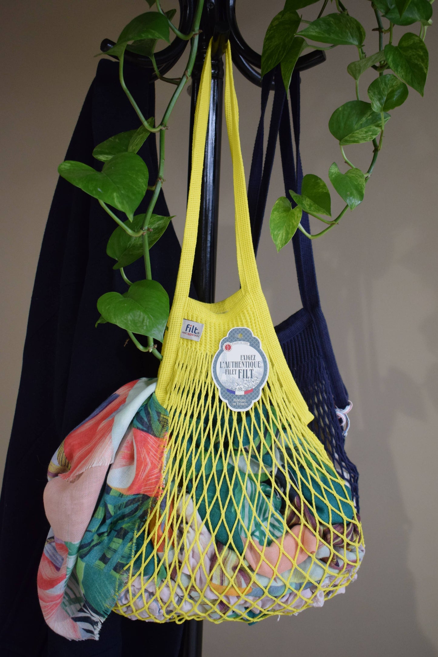 Net Shopping Bag Jaune Solarium long handles