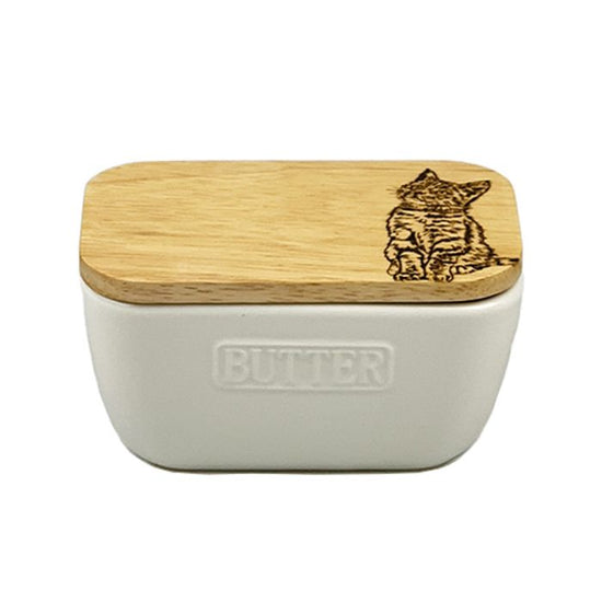 Butter Dish - Tabby White