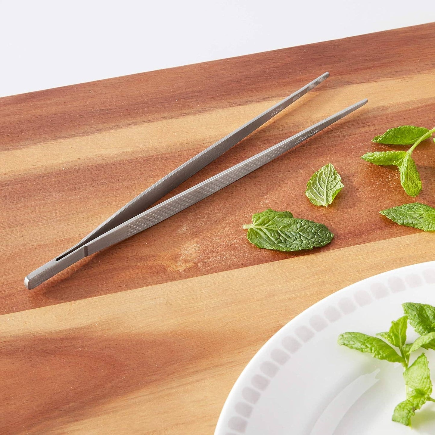 Precision Plus Chef Plating Tong - Straight 9 3/8" - Silver