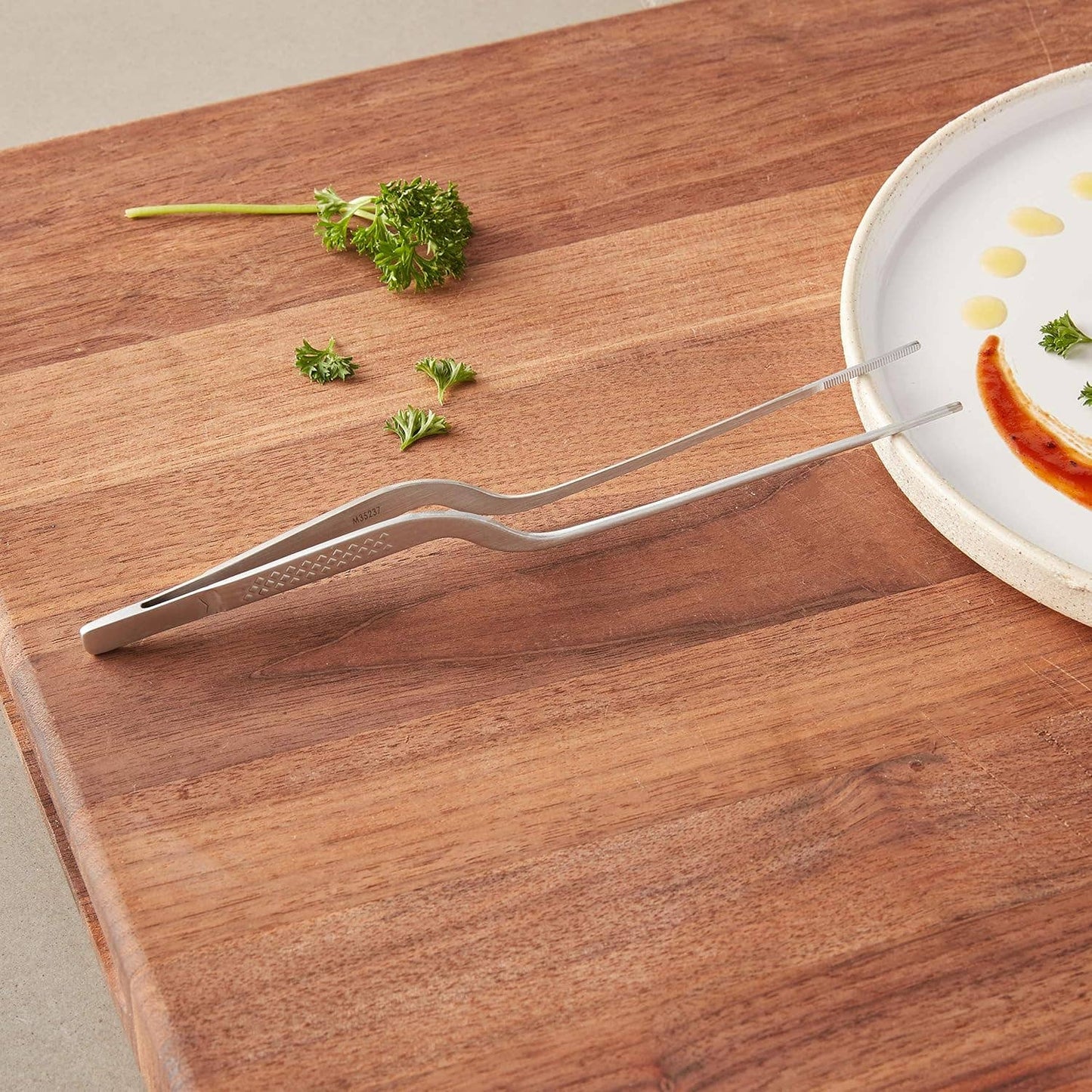 Precision Plus Chef Plating Tong - Offset 7-7/8" - Silver