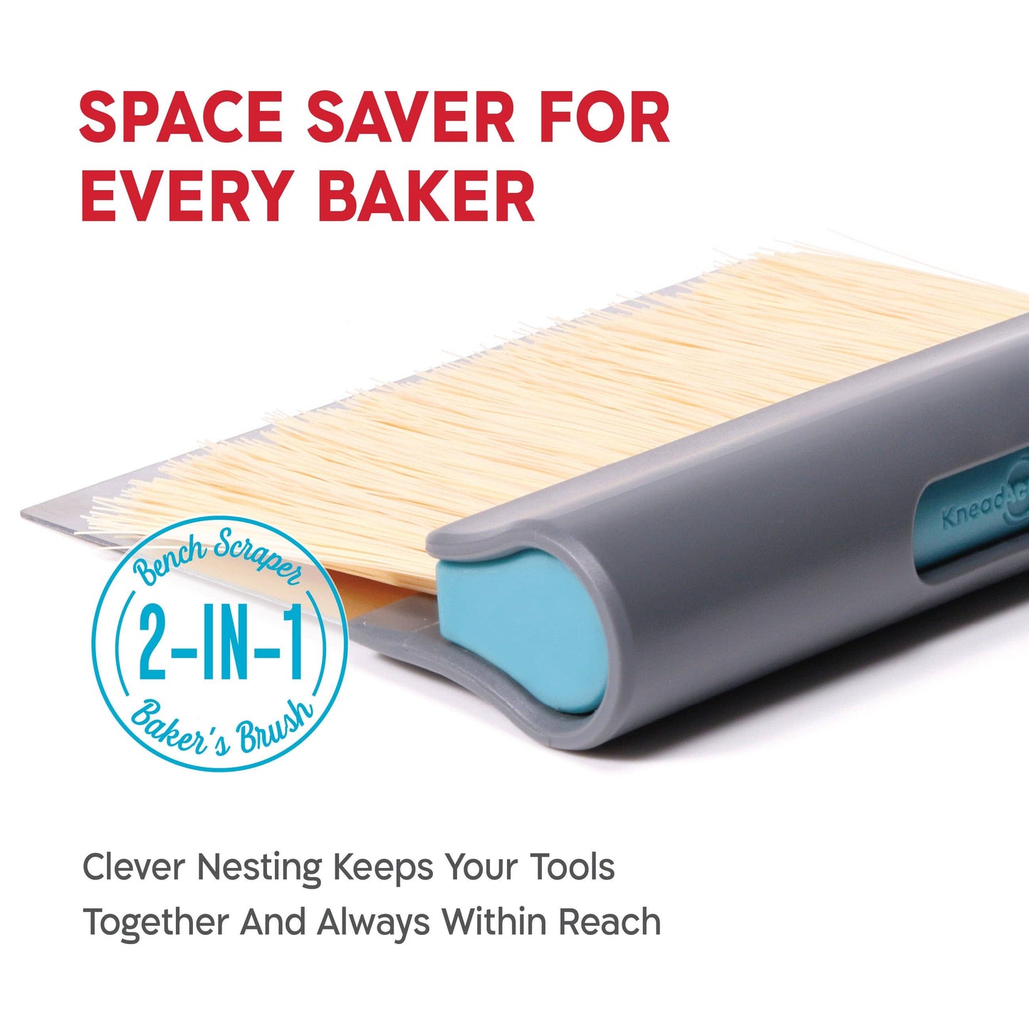 KneadAce Bench Scraper and Baker's Brush Gray / Turquoise