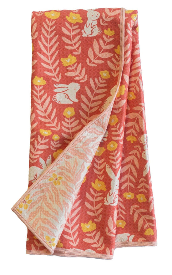 Anywhere Towel - Nuthatch Bunny Meadows: Deep Coral