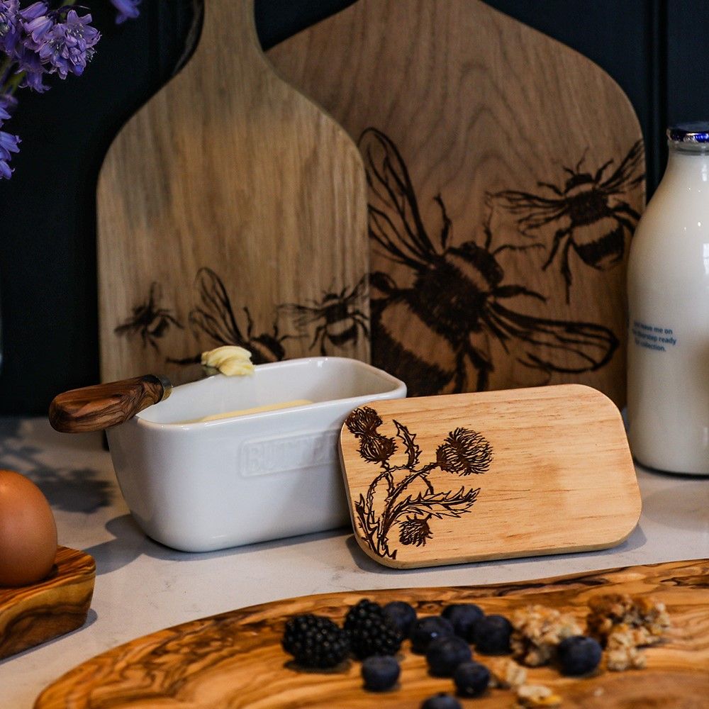 Butter Dish - Thistle Trio White