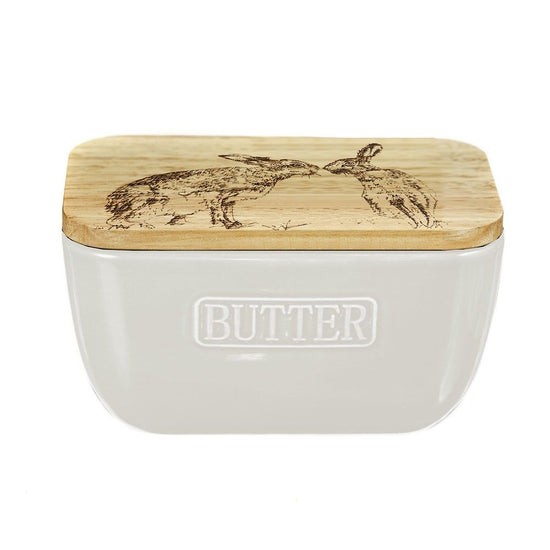 Butter Dish - Kissing Hare White