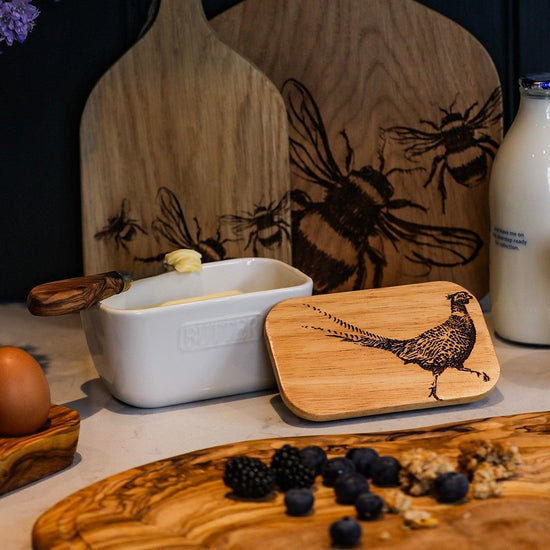 Butter Dish - Pheasant White