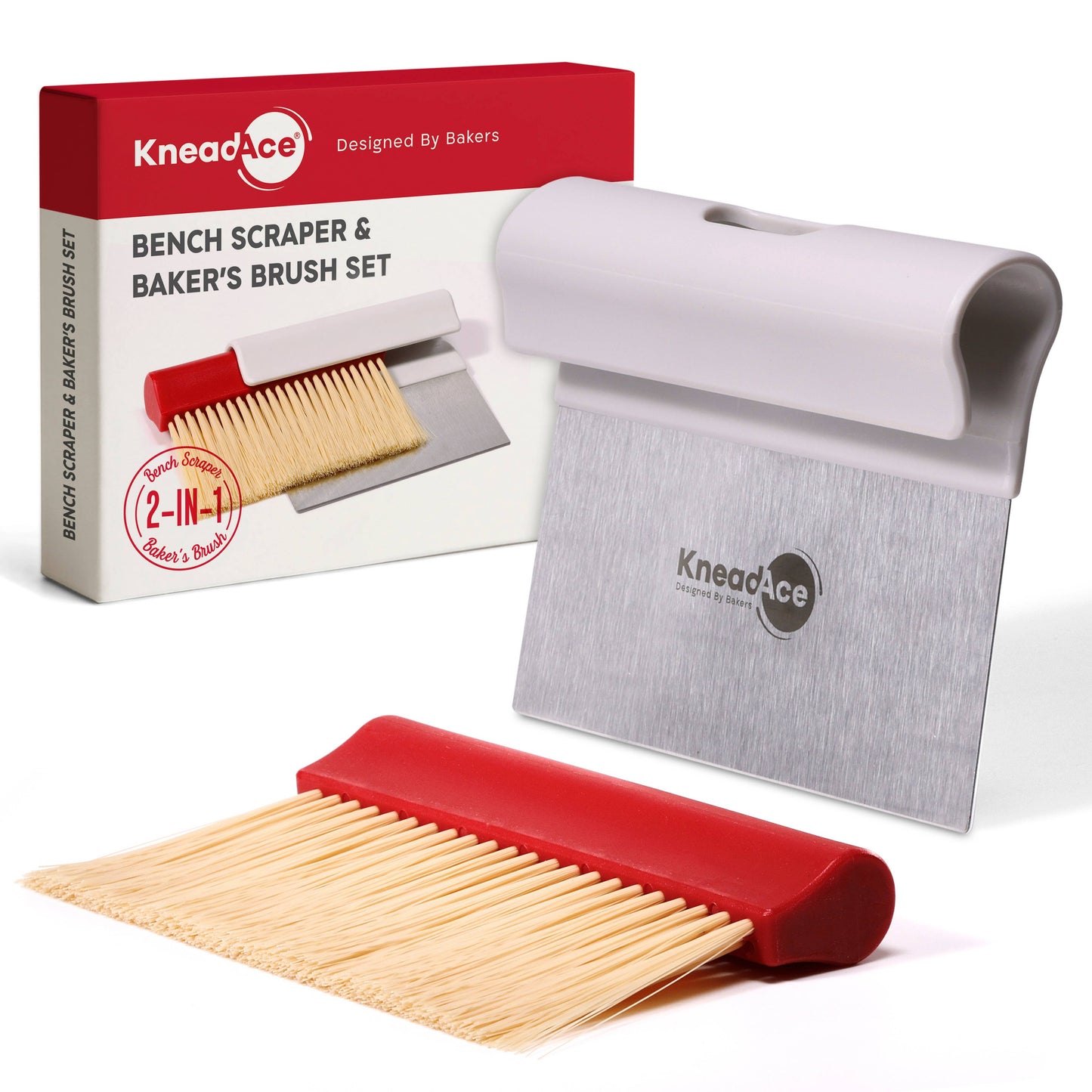 KneadAce Bench Scraper and Baker's Brush Gray / Turquoise