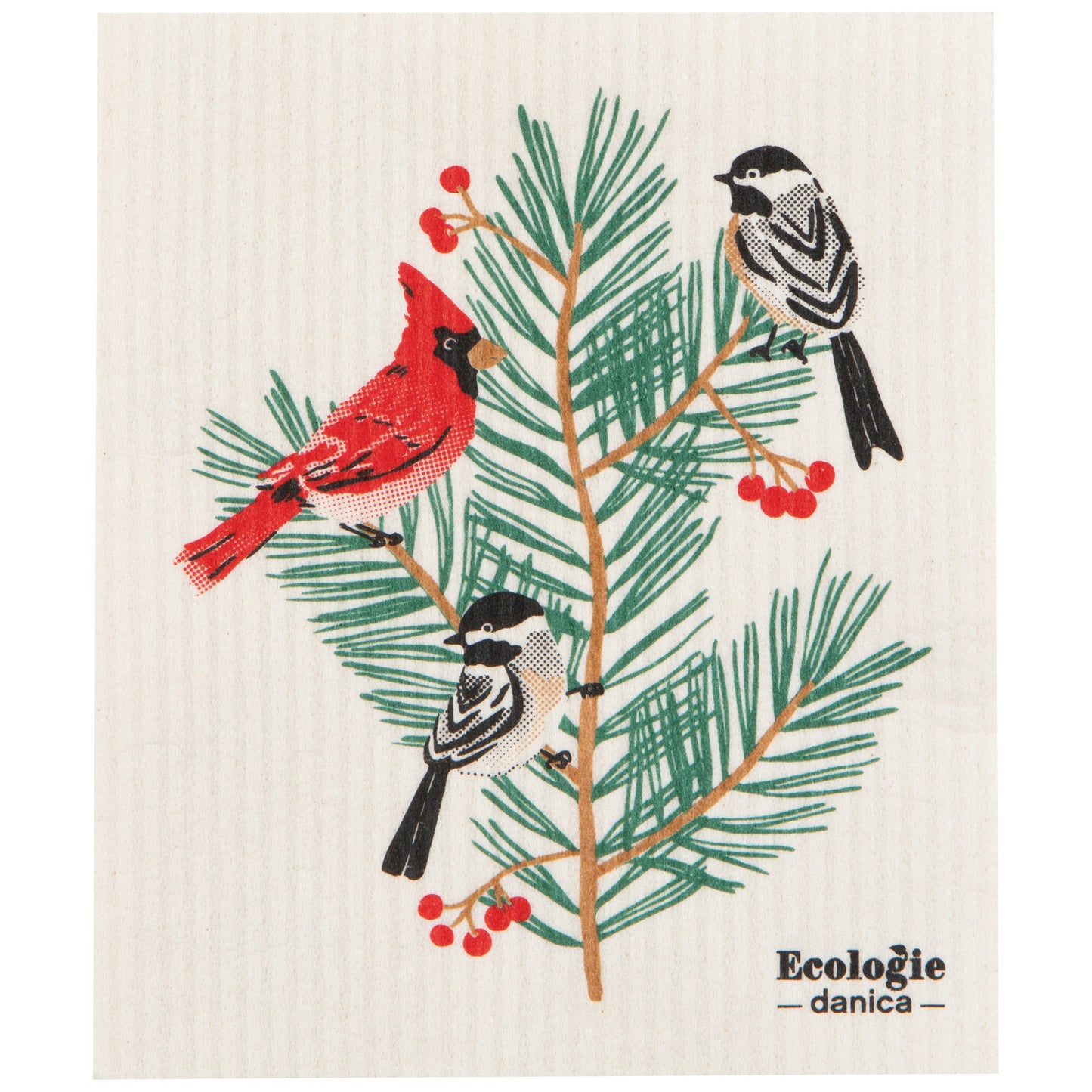 Swedish Dishcloth -  Birds & Boughs Christmas
