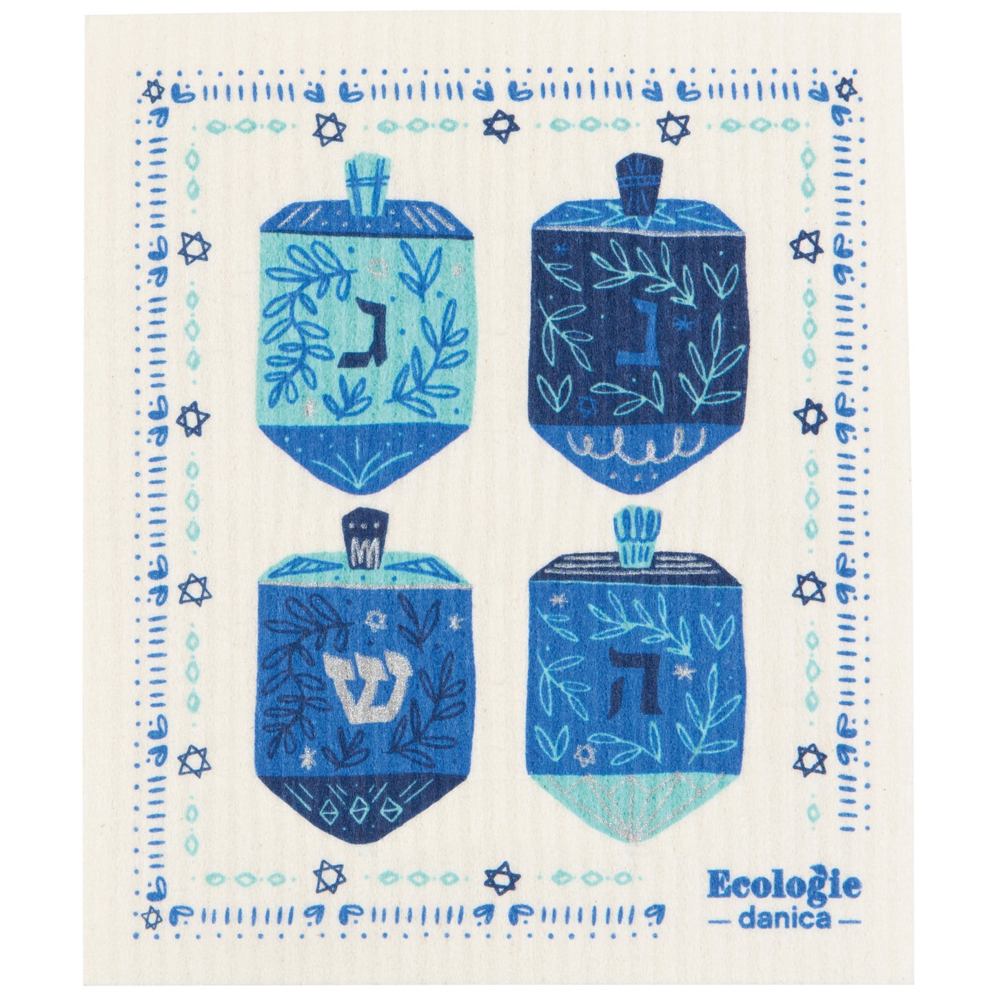 Swedish Dishcloth -  Dreidels Hanukkah
