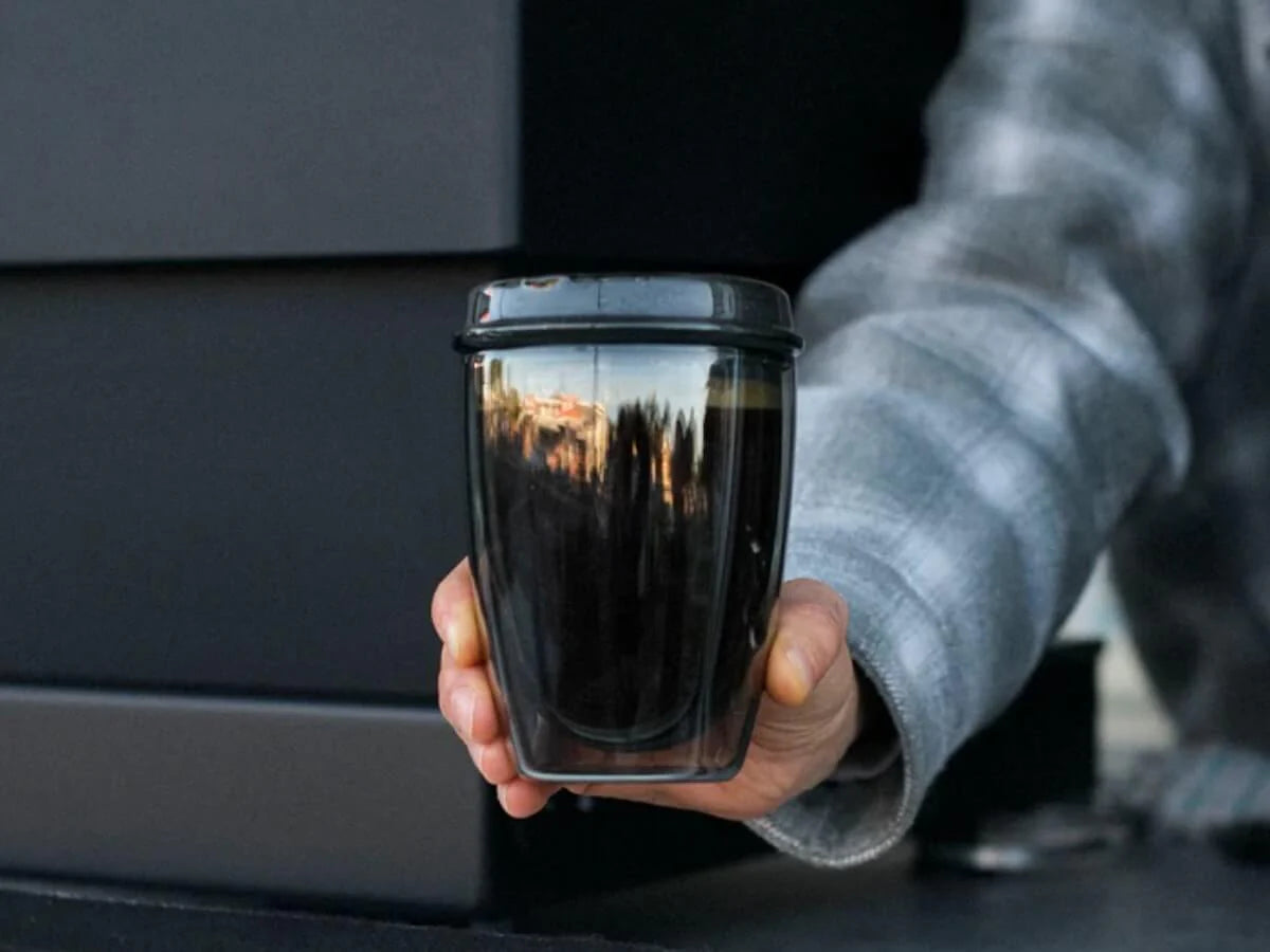 12oz Charcoal Good Cuppa Double Wall Glass Takeaway Cup