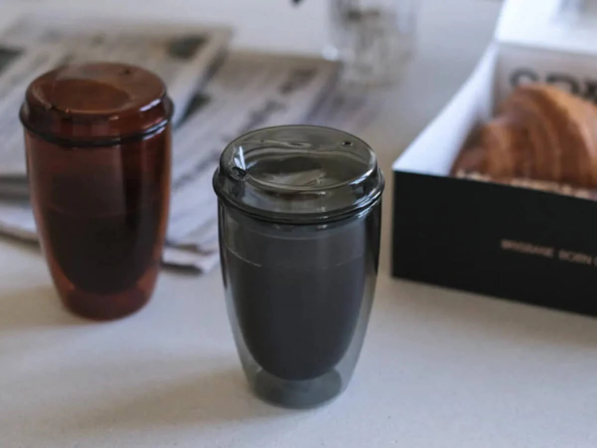 8oz Charcoal Good Cuppa Double Wall Glass Takeaway Cup