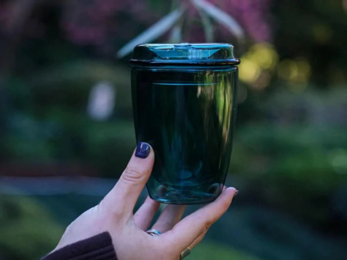 8oz Teal Good Cuppa Double Wall Glass Takeaway Cup