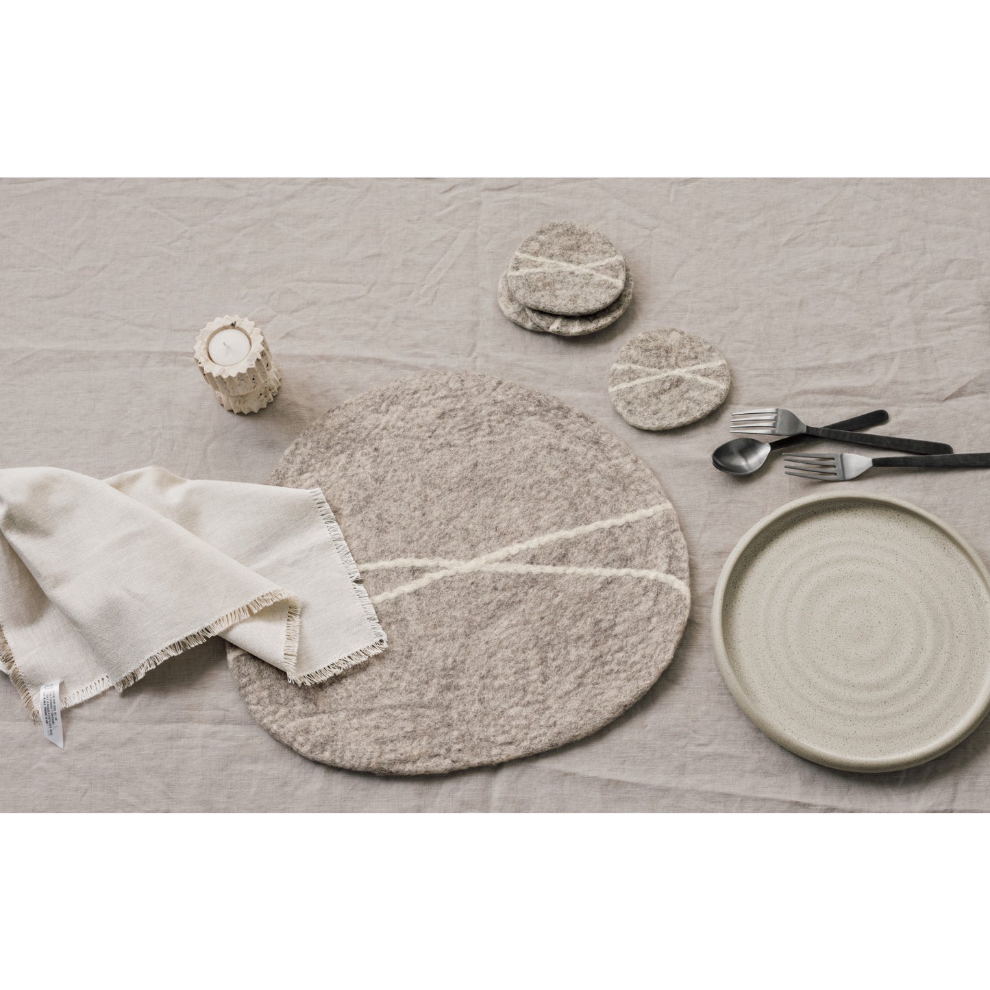 Striato Felt Wool Coasters Set/4 - Flint