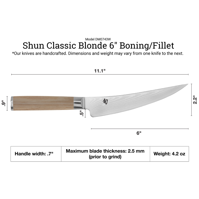 Shun Blonde Classic Curved Boning & Filet Knife 6"