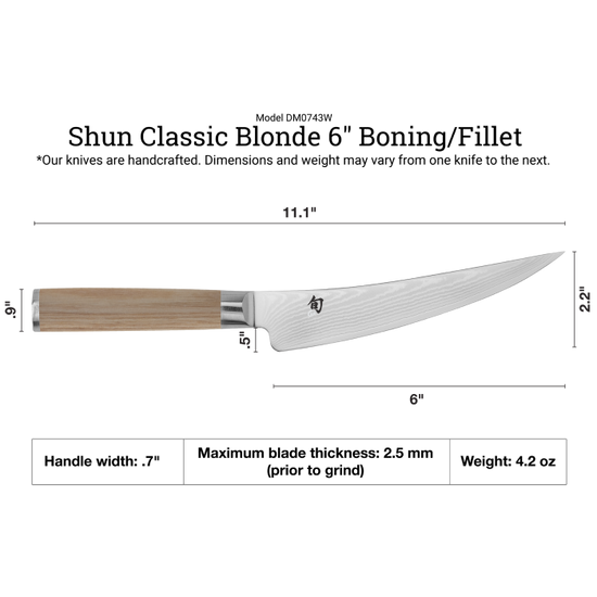 Shun Blonde Classic Curved Boning & Filet Knife 6"