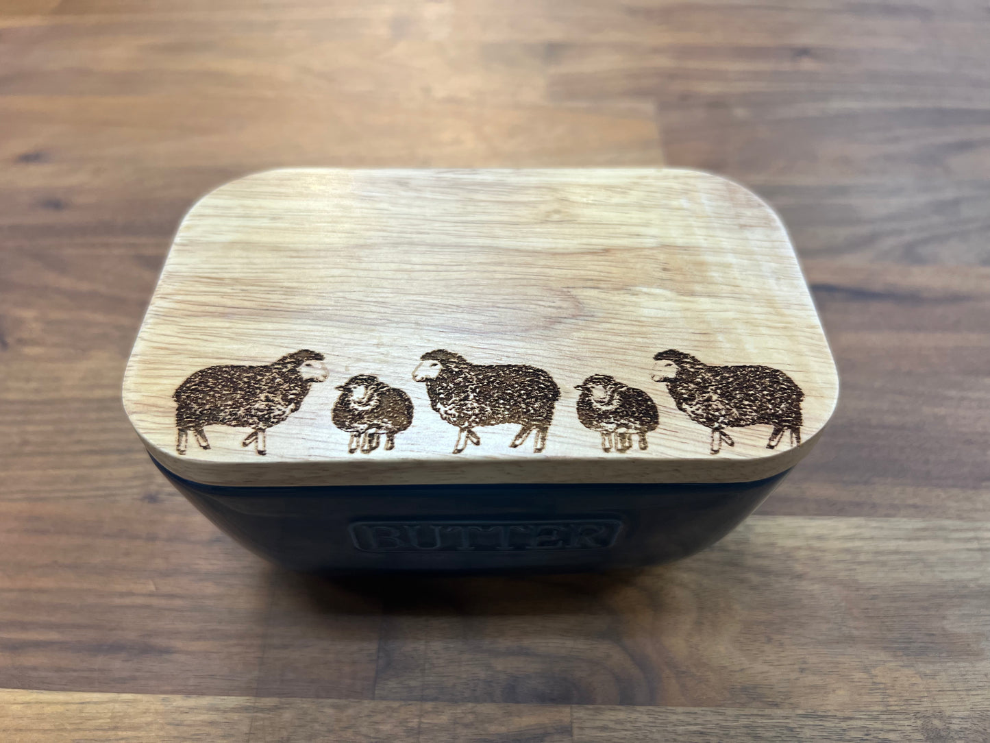 Butter Dish - Sheep Blue