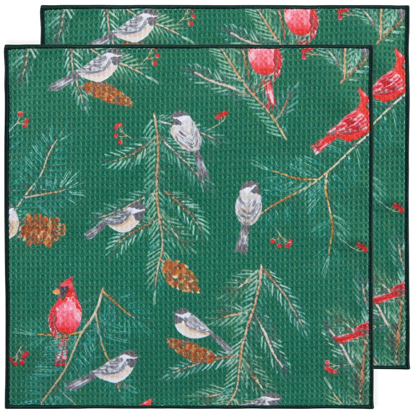 Recycled Microfibre Dishcloth Set/2 - Birds & Boughs Christmas
