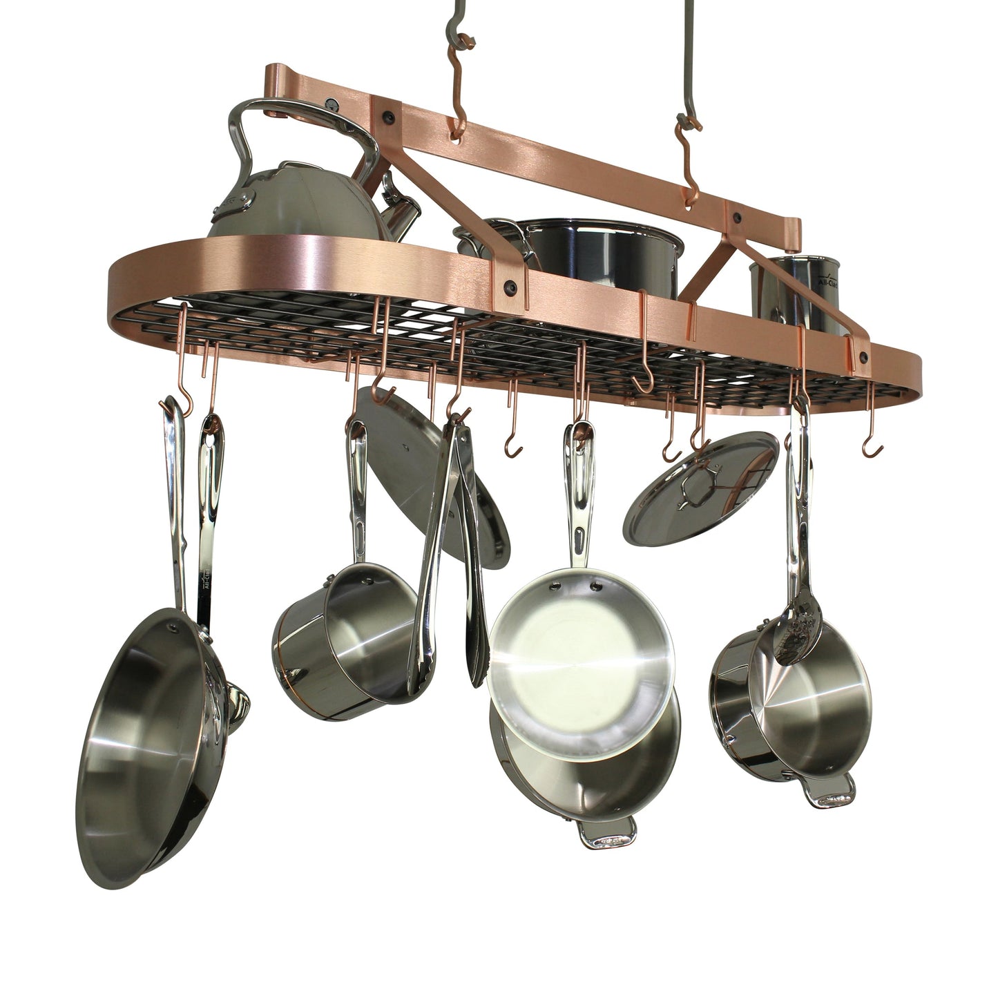 48" Oval Hanging Pot Rack - Plated Copper
