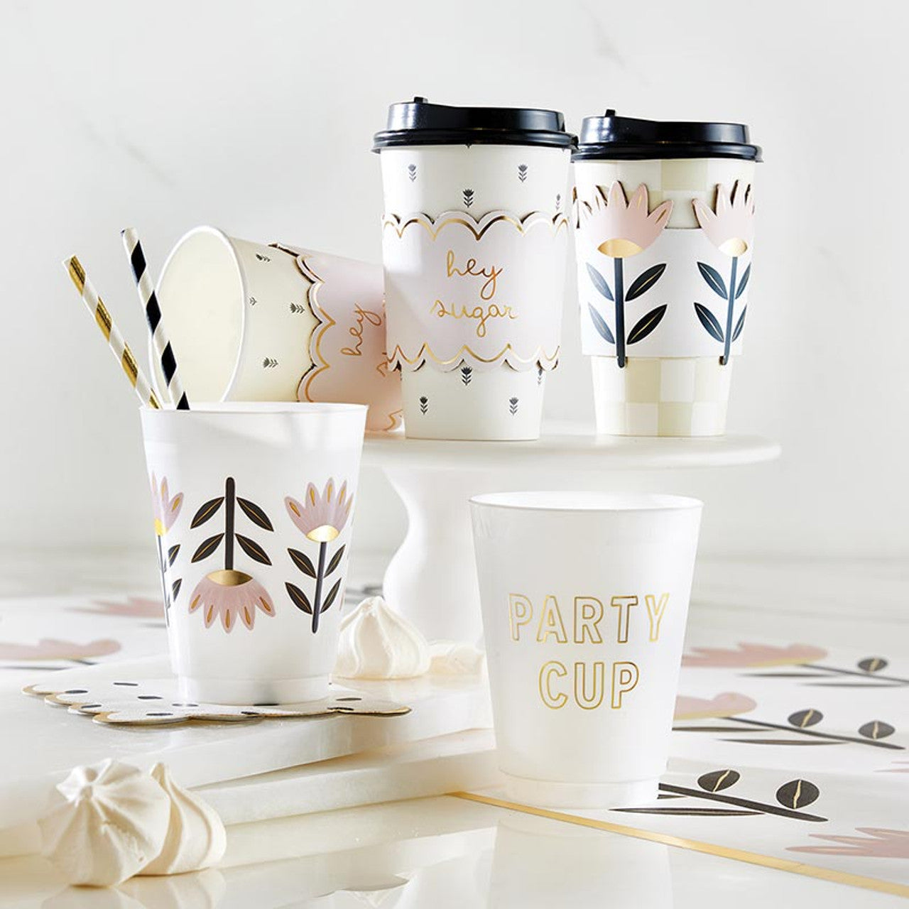 16oz Frosted Gold Foil Party Cups S/8