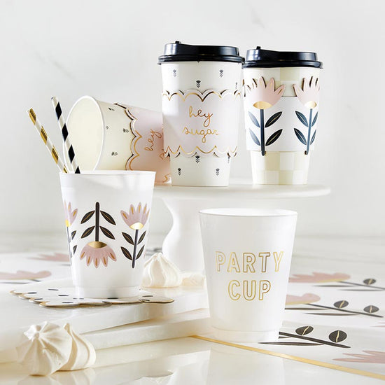 16oz Frosted Gold Foil Party Cups S/8