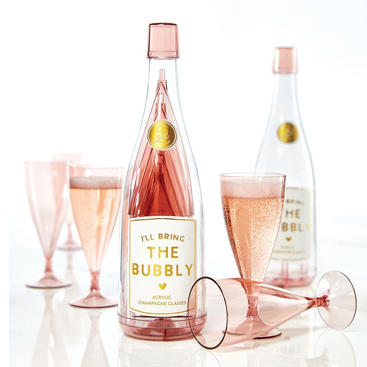 Acrylic Champagne Bottle + Glasses - The Bubbly