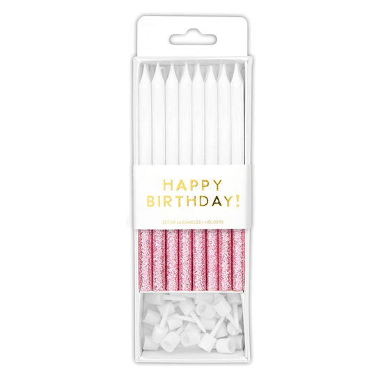 Birthday Candles - Pink Glitter Dip Count/24