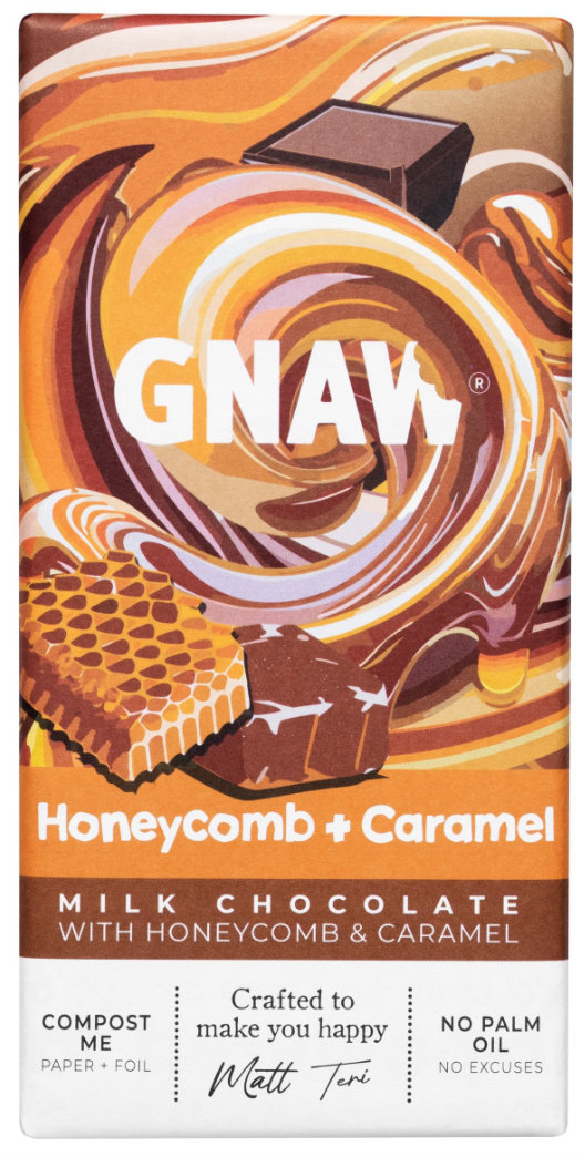 Gnaw Honeycomb and Caramel Milk Chocolate Bar - 80g