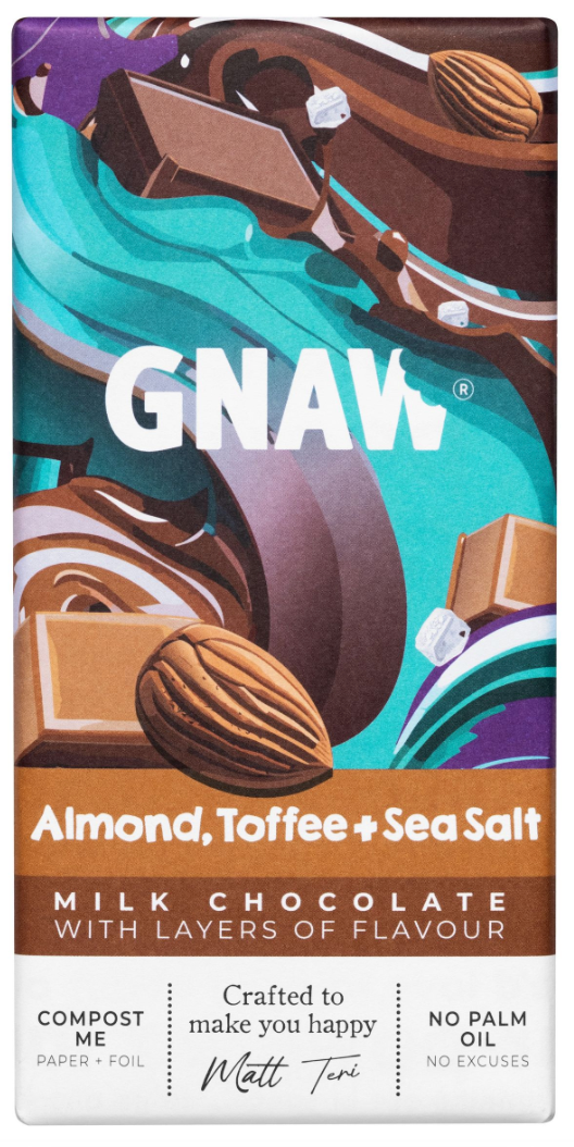 Gnaw Almond Toffee and Sea Salt Milk Chocolate Bar - 80g