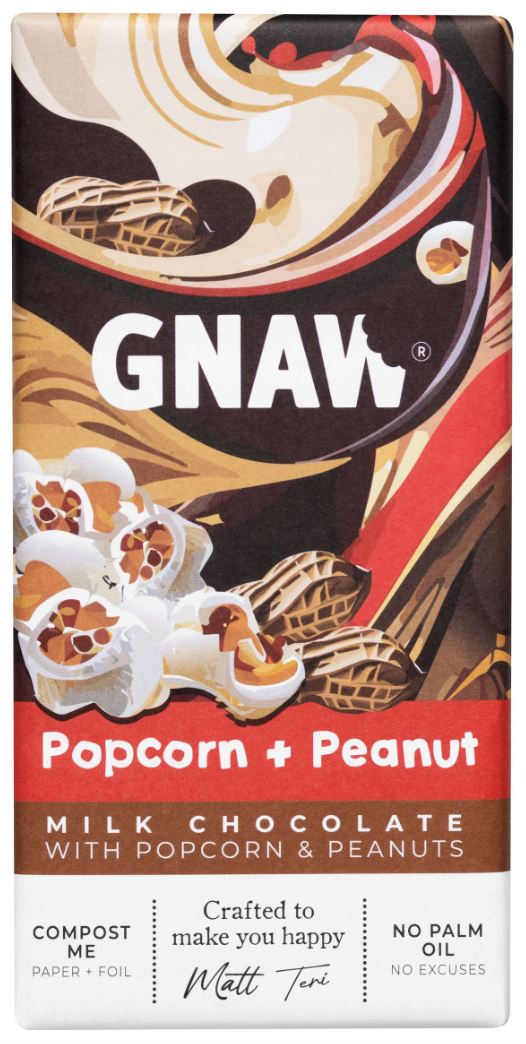 Gnaw Popcorn and Peanut Milk Chocolate Bar - 80g