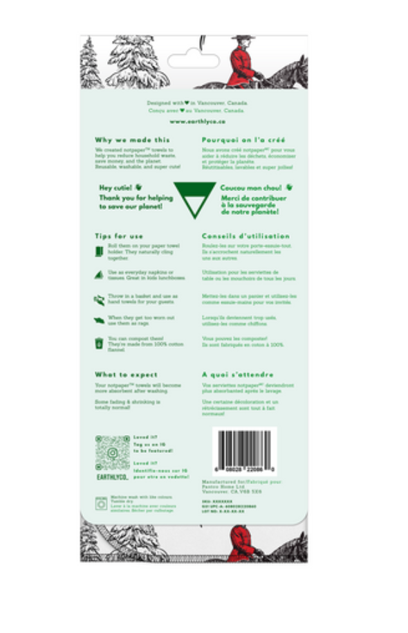 Earthly Co Reusable Paper Towels 6/Pk "O So Canada"