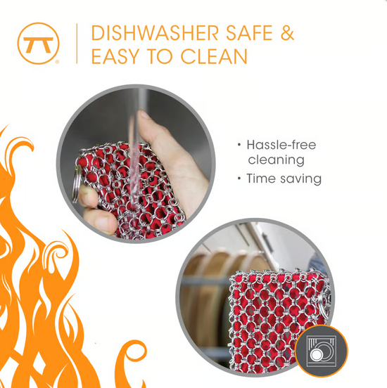 Cast Iron Chain Scrubber w Silicone Pad