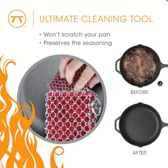 Cast Iron Chain Scrubber w Silicone Pad